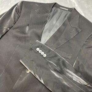 IL Canto Formal Blazer Jacket Mens 36 Black Pinkstripe Shimmery Peak Collar Club